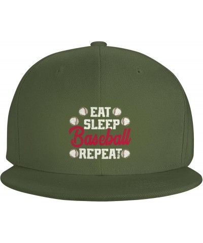 Eat Sleep Baseball Repeat Hat Funny Baseball Cap Flat Brim Hat Gift for Baseball Player for Men Women Black Green $10.79 Base...