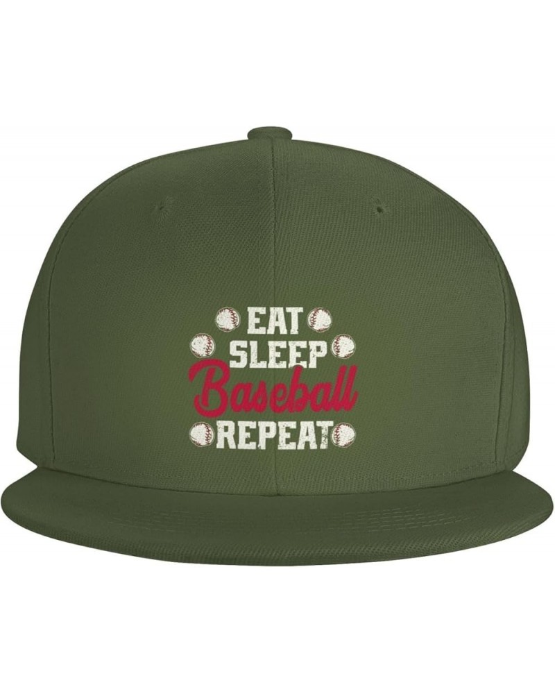 Eat Sleep Baseball Repeat Hat Funny Baseball Cap Flat Brim Hat Gift for Baseball Player for Men Women Black Green $10.79 Base...