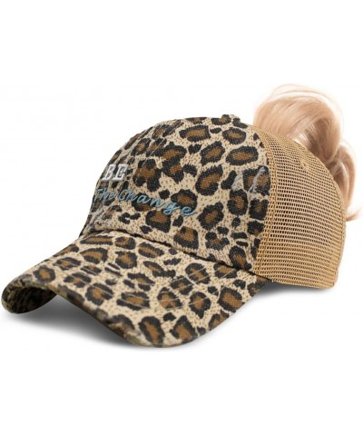 Womens Ponytail Cap Be The Change Style B Cotton Distressed Trucker Hats Leopard $16.73 Baseball Caps