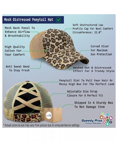 Womens Ponytail Cap Be The Change Style B Cotton Distressed Trucker Hats Leopard $16.73 Baseball Caps