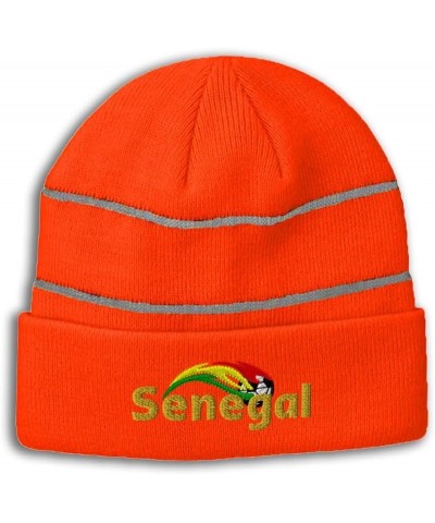 Custom Reflective Beanie Senegal Soccer World Cup High Visibility Running Gear Skull Cap for Men & Women Neon Orange Design O...