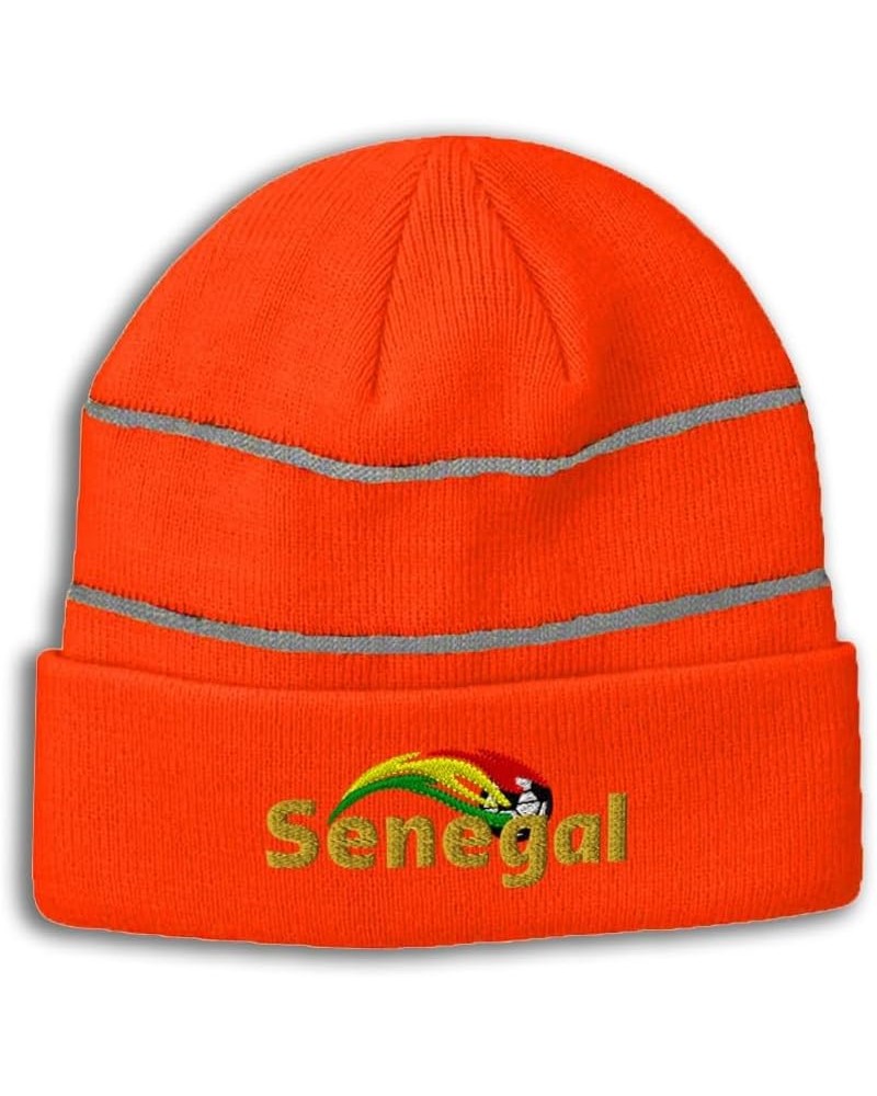 Custom Reflective Beanie Senegal Soccer World Cup High Visibility Running Gear Skull Cap for Men & Women Neon Orange Design O...