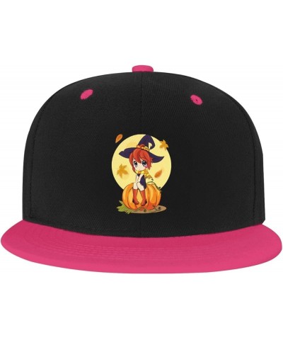 Cute Girl Sitting on a Pumpkin Baseball Cap for Men Women Snapback Hat Adjustable Flat Bill Hats Pink $12.61 Baseball Caps