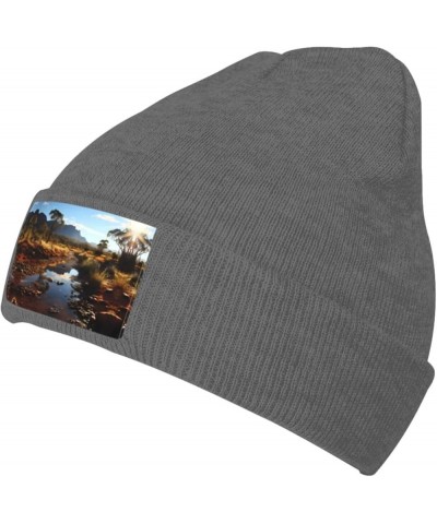 Black Knit Hat Cap Creek Stones Pattern Soft Good Elasticity Suitable for Outdoor Sports Deep Heather $9.46 Skullies & Beanies