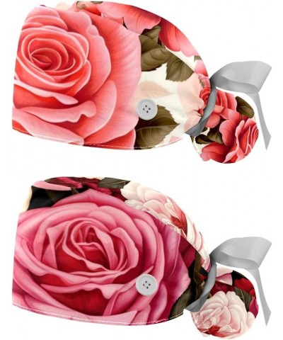 2 Pcs Scrub Caps Women Nursing Hats with Buttons Bouffant Nurse Ponytail Holder Rose Flower Color 1 $11.87 Skullies & Beanies