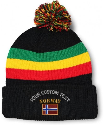 Pom Pom Beanies for Women Norway Flag Embroidery Skull Cap Flags Winter Hats for Men Acrylic 1 Size Rasta Personalized Text H...