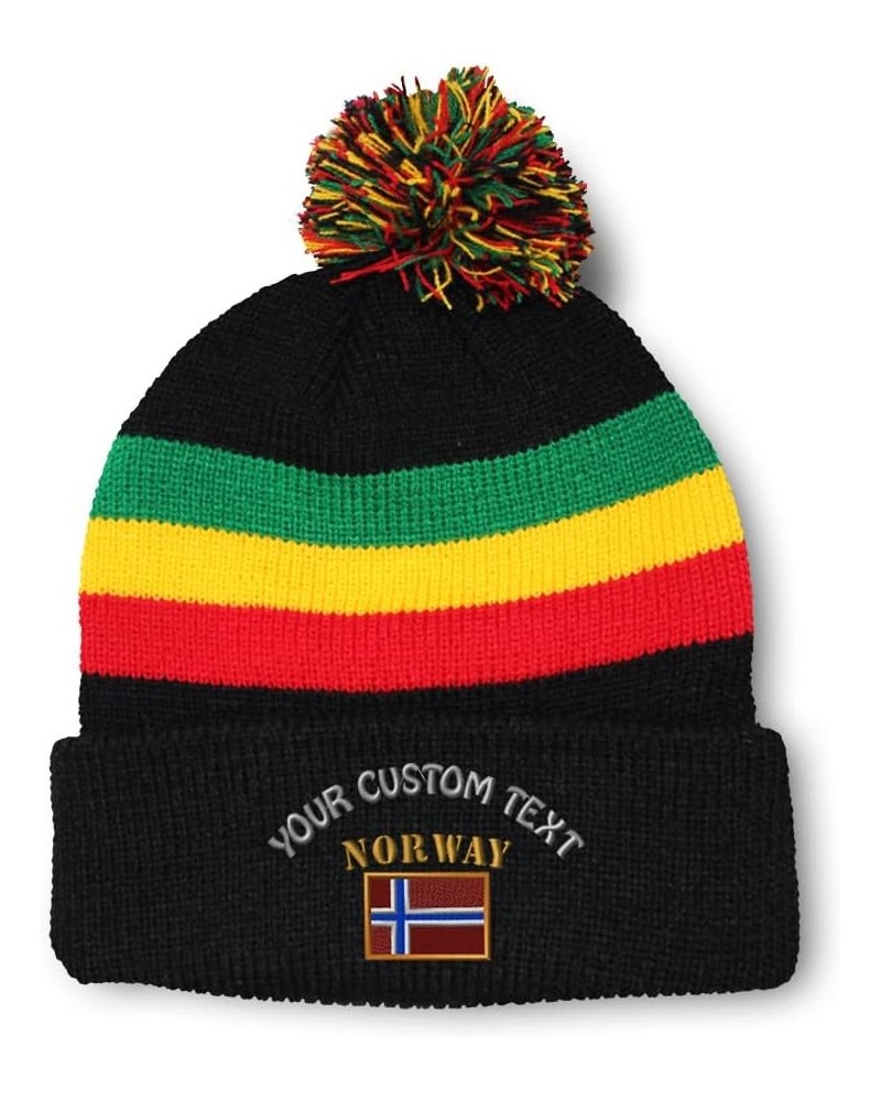 Pom Pom Beanies for Women Norway Flag Embroidery Skull Cap Flags Winter Hats for Men Acrylic 1 Size Rasta Personalized Text H...