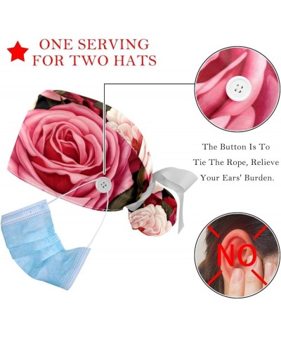 2 Pcs Scrub Caps Women Nursing Hats with Buttons Bouffant Nurse Ponytail Holder Rose Flower Color 1 $11.87 Skullies & Beanies