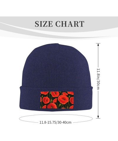 Poppy Flowers Print Knitted Hat Adult Beanie Hat,Elastic Brimless Cap, Doudou Hat Christmas,Birthdays Navy Blue $9.18 Skullie...