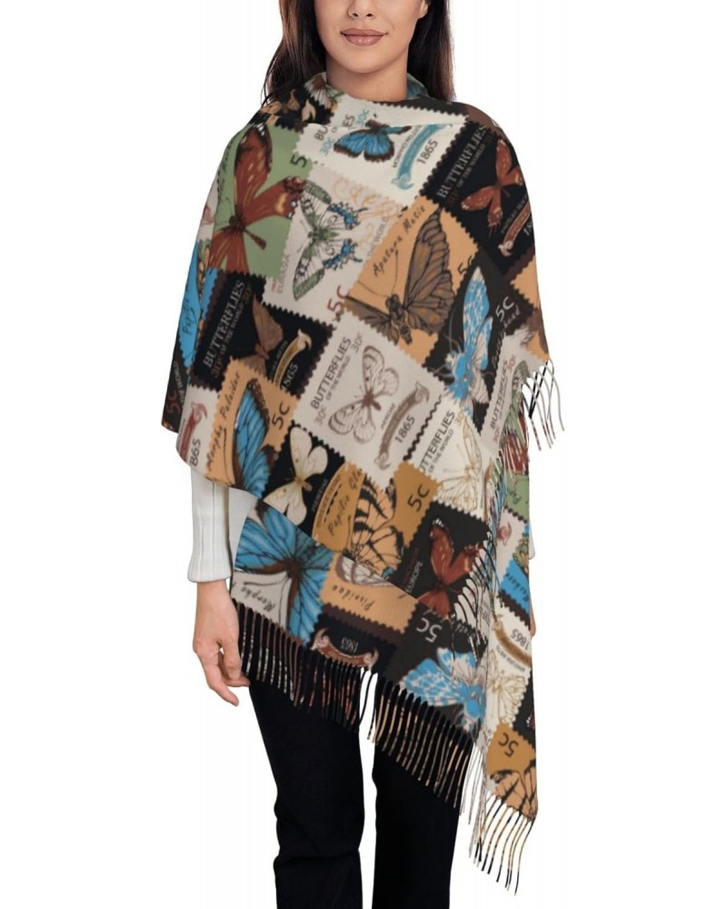 old postage stamps with butterflies retro Scarf Pashmina for Women girls Shawls and Wraps Cashmere Warm Winter Scarves $10.65...