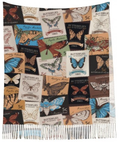 old postage stamps with butterflies retro Scarf Pashmina for Women girls Shawls and Wraps Cashmere Warm Winter Scarves $10.65...