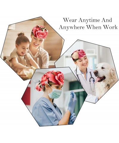 2 Pcs Scrub Caps Women Nursing Hats with Buttons Bouffant Nurse Ponytail Holder Rose Flower Color 1 $11.87 Skullies & Beanies