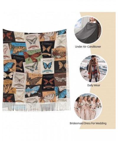 old postage stamps with butterflies retro Scarf Pashmina for Women girls Shawls and Wraps Cashmere Warm Winter Scarves $10.65...