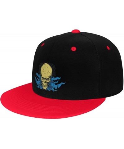 Skulls and Flowers Snapback Hat for Men Women Baseball Cap Trucker Flat Bill Hats Dad Caps Red $11.39 Baseball Caps