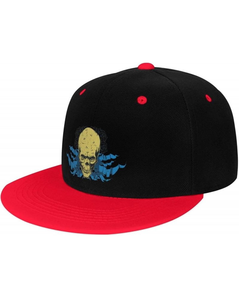 Skulls and Flowers Snapback Hat for Men Women Baseball Cap Trucker Flat Bill Hats Dad Caps Red $11.39 Baseball Caps