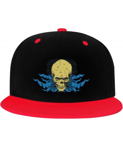 Skulls and Flowers Snapback Hat for Men Women Baseball Cap Trucker Flat Bill Hats Dad Caps Red $11.39 Baseball Caps