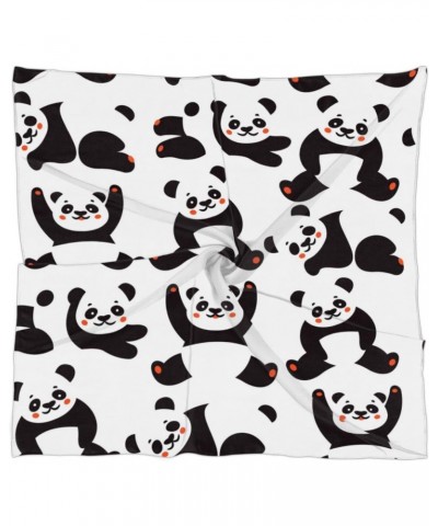 Animal Panda Theme Silk Scarf 23.6x23.6 Inch Square Neck Scarf for Women Breathable Lightweight Neckerchief Silk Head Scarf H...