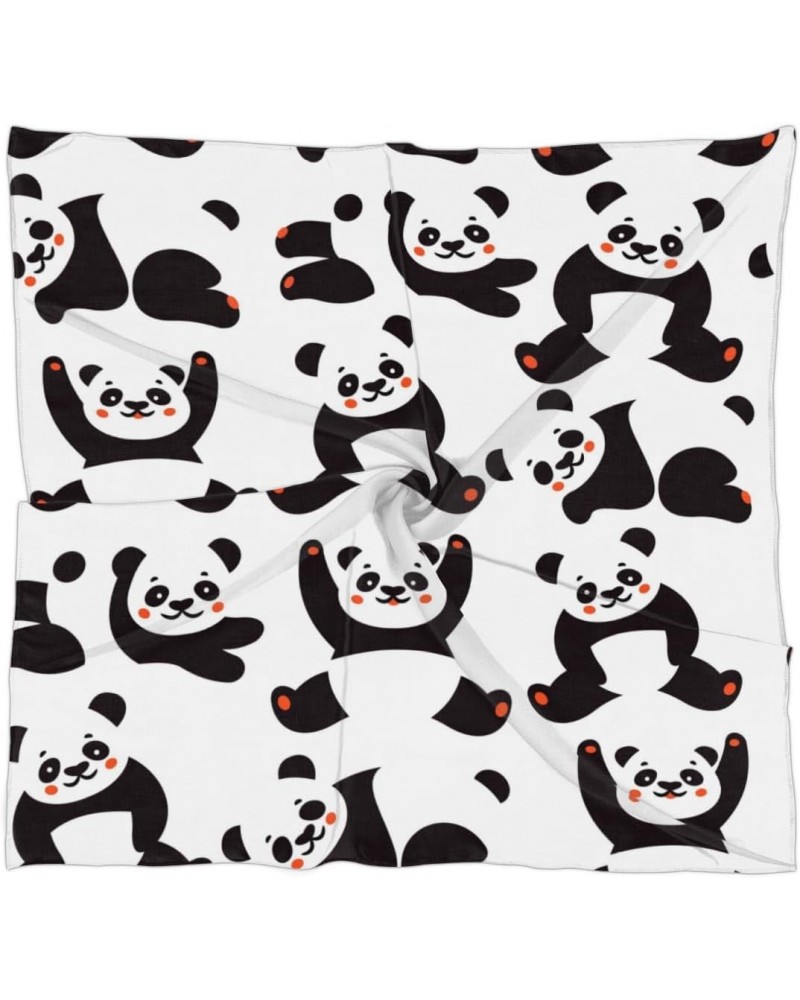 Animal Panda Theme Silk Scarf 23.6x23.6 Inch Square Neck Scarf for Women Breathable Lightweight Neckerchief Silk Head Scarf H...