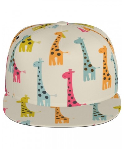 Unisex Adjustable Flat Brim Cap Colored-Giraffe-Happy Baseball Cap Cool Snapback Hat for Men Women Black $14.28 Baseball Caps