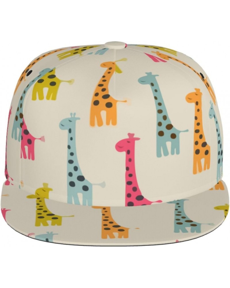 Unisex Adjustable Flat Brim Cap Colored-Giraffe-Happy Baseball Cap Cool Snapback Hat for Men Women Black $14.28 Baseball Caps