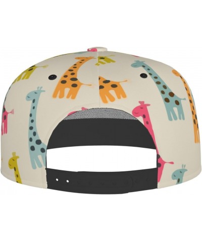 Unisex Adjustable Flat Brim Cap Colored-Giraffe-Happy Baseball Cap Cool Snapback Hat for Men Women Black $14.28 Baseball Caps