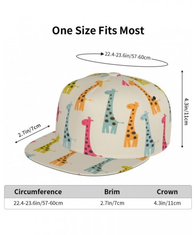 Unisex Adjustable Flat Brim Cap Colored-Giraffe-Happy Baseball Cap Cool Snapback Hat for Men Women Black $14.28 Baseball Caps