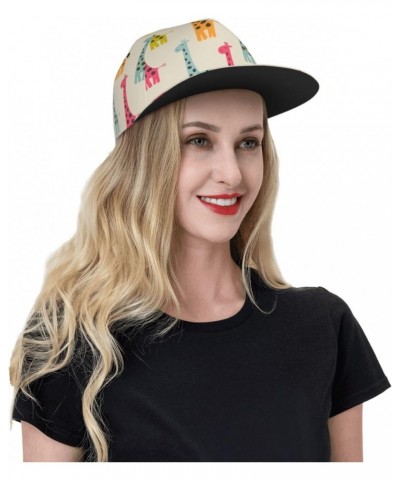 Unisex Adjustable Flat Brim Cap Colored-Giraffe-Happy Baseball Cap Cool Snapback Hat for Men Women Black $14.28 Baseball Caps