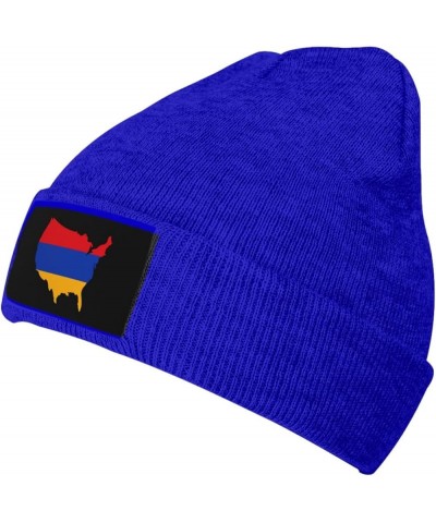 Winter Knit Hat Cap for Men Women, Armenian American Map Flag Unisex Beanie Hat Cuffed Skull Cap Warm Ski Hats Black Blue $12...