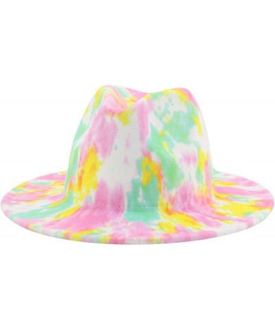 Fedora Hat Tie Dye Hats for Women Multicolor Felt Caps Women Fashion Luxury Fedora Winter Women Hat Sombreros 14 $12.55 Fedoras