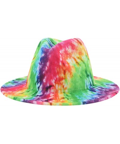 Fedora Hat Tie Dye Hats for Women Multicolor Felt Caps Women Fashion Luxury Fedora Winter Women Hat Sombreros 14 $12.55 Fedoras