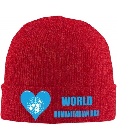 Humanitarian Day Winter Warm Knit Hat - Soft, Classic,Stretchy Beanie Cap Black Red $12.79 Skullies & Beanies