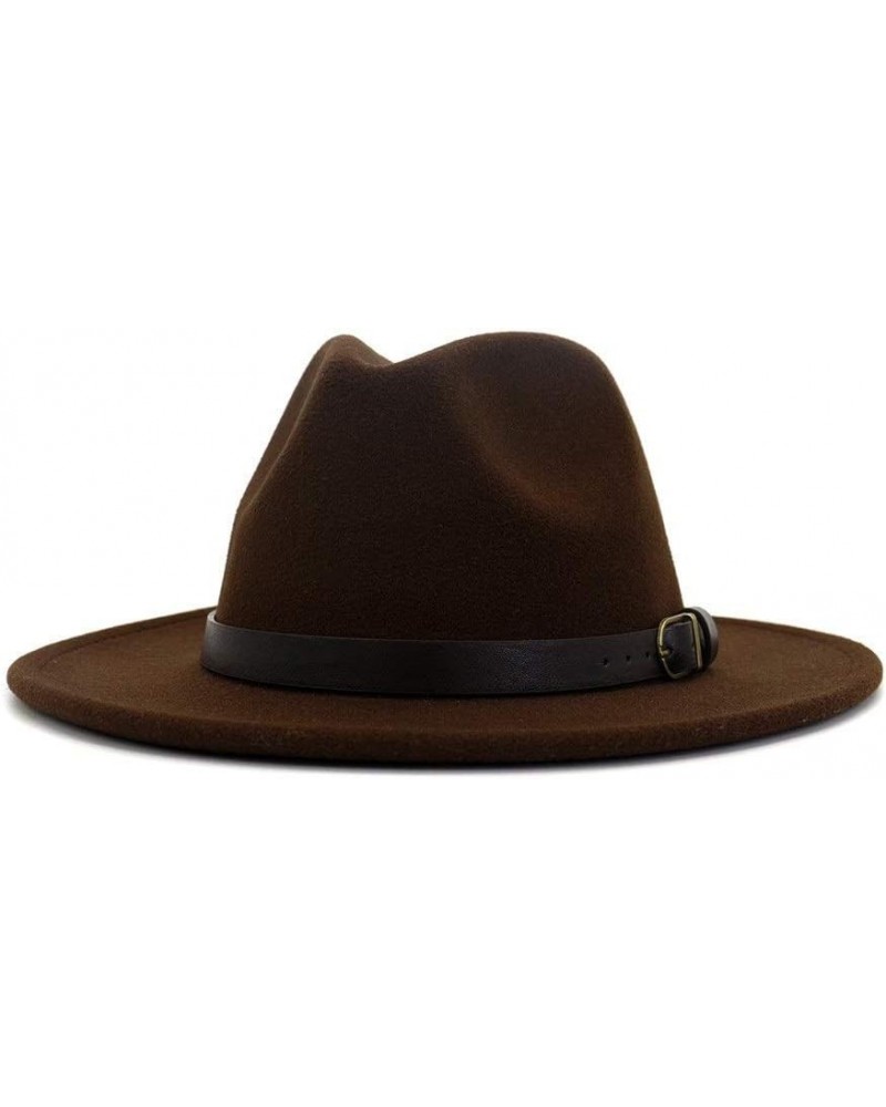 Men's Felt Hat Fedora Hat Wide Band Simple Tyrolean Hat Cotton Jazz Hat Autumn Winter Hat (Color : Dark Coffee, Size : 56-58c...