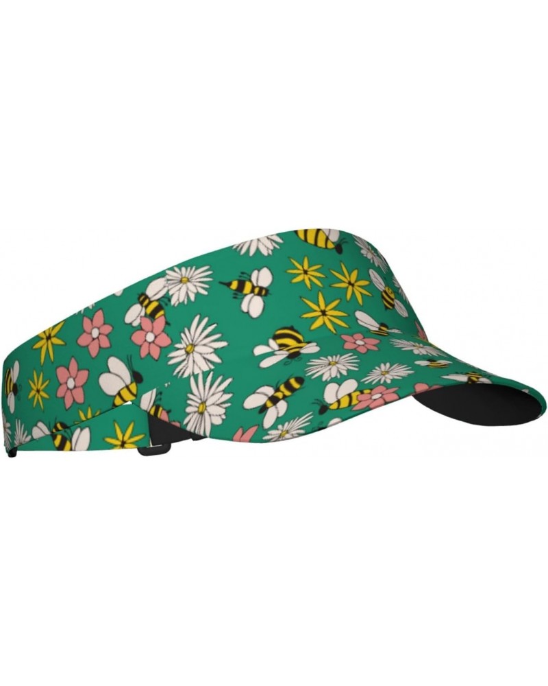 Flying Bees Print Sun Visor Hat Golf Visor Adjustable Velcro Outdoor Sports Cap for Men Women Black $11.98 Visors