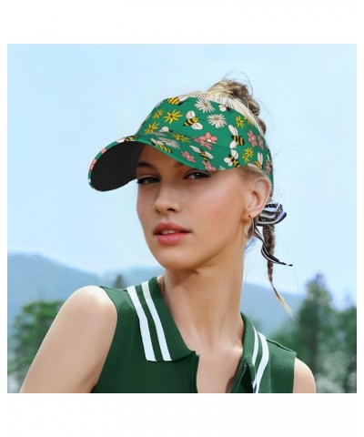 Flying Bees Print Sun Visor Hat Golf Visor Adjustable Velcro Outdoor Sports Cap for Men Women Black $11.98 Visors