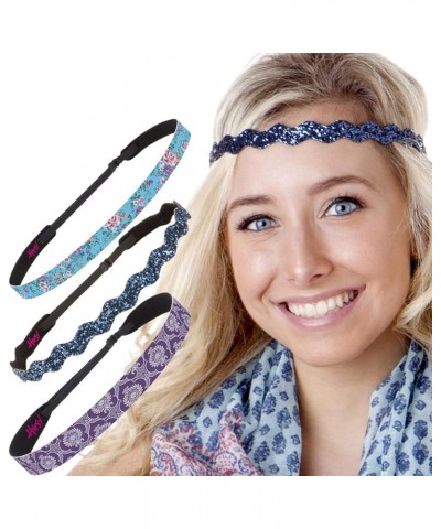 Women's Adjustable NO Slip Victorian Scroll & Flower Headband Multi Packs Purple/Navy Glitter/Blue 3pk $10.78 Headbands