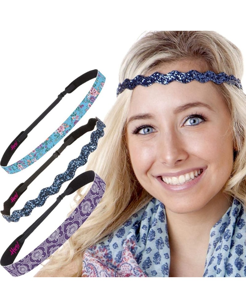 Women's Adjustable NO Slip Victorian Scroll & Flower Headband Multi Packs Purple/Navy Glitter/Blue 3pk $10.78 Headbands