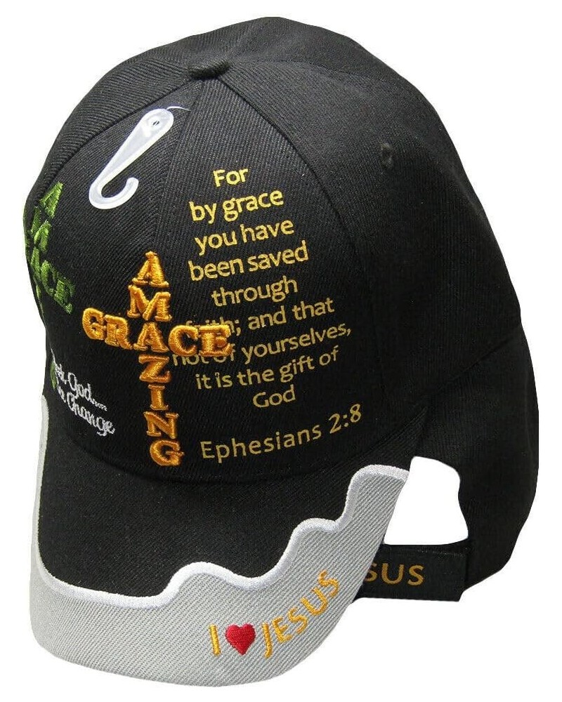 Amazing Grace Ephesians 2:8 Christian Black Grey Gray Hat Cap Saved by Grace $12.94 Baseball Caps