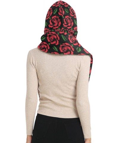 Women Red Rose Winter 3 in 1 Scarf Warm Hooded Hat Pullover Mitten Combo Weather Neck Warmer $12.40 Scarves