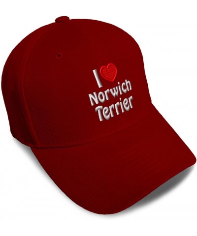 Custom Baseball Cap I (Love) Norwich Terrier Red Heart Pet Lovers Dog Acrylic Burgundy Design Only $14.03 Baseball Caps