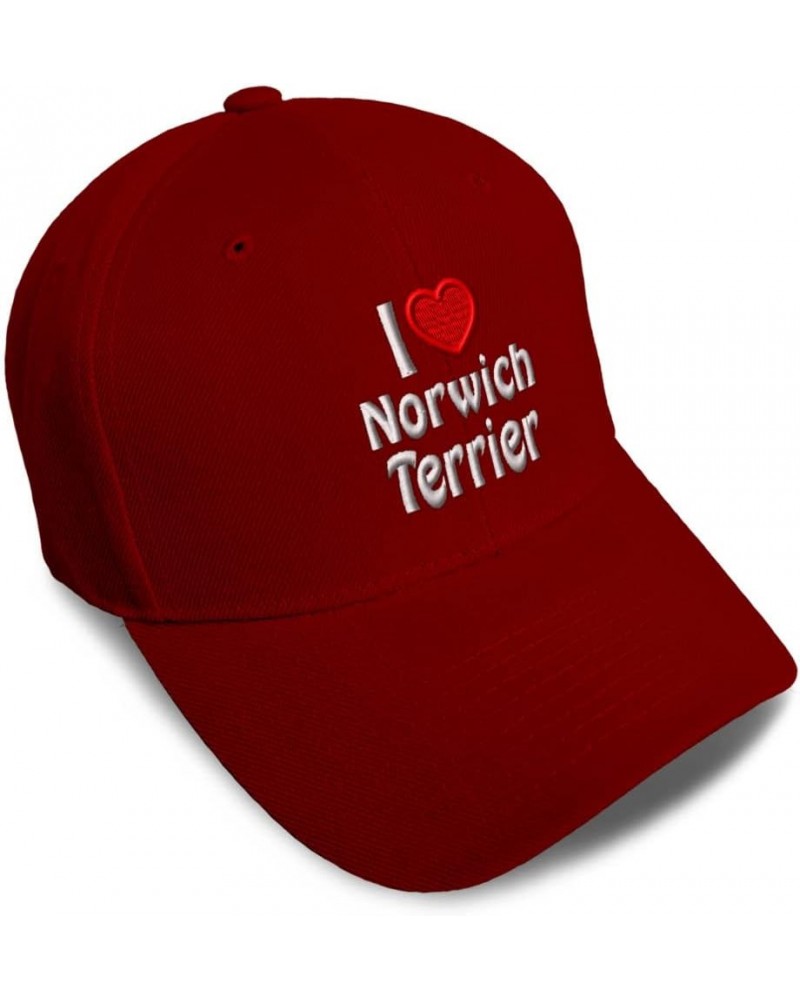 Custom Baseball Cap I (Love) Norwich Terrier Red Heart Pet Lovers Dog Acrylic Burgundy Design Only $14.03 Baseball Caps