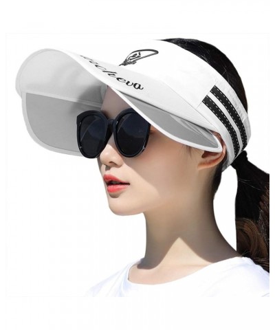 Women Summer Sun Visor Hat UV Protection Wide Brim Sun Hat with Retractable Visor Beach Cap Empty Top Hat White $10.79 Visors