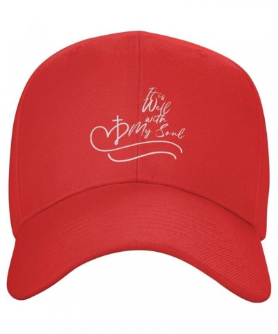 It is Wells with My Soul Christian Jesus Men's Baseball Cap Retro Trucker Hat Adjustable Red $11.81 Baseball Caps