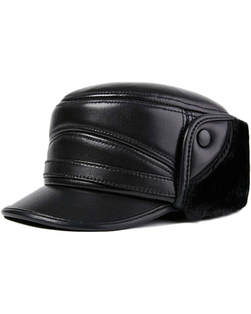 Winter Hats,Leather Baseball Flat Hat Winter Cotton Thicken Hat Outdoor Hat for The Elderly $29.14 Newsboy Caps