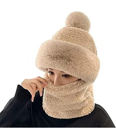 Women's Cycling Windproof Scarf Hat, 3 in 1 Winter Plush Beanie Hat, Siamese Windproof Plush Collar Hat Light Khaki $7.02 Sku...