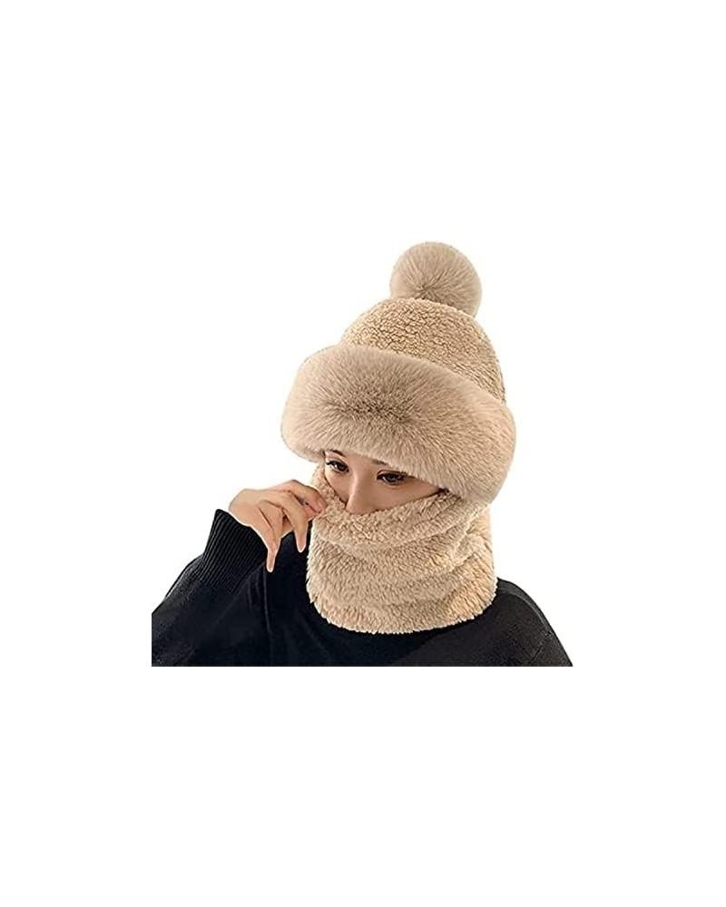 Women's Cycling Windproof Scarf Hat, 3 in 1 Winter Plush Beanie Hat, Siamese Windproof Plush Collar Hat Light Khaki $7.02 Sku...