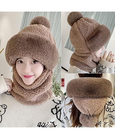 Women's Cycling Windproof Scarf Hat, 3 in 1 Winter Plush Beanie Hat, Siamese Windproof Plush Collar Hat Light Khaki $7.02 Sku...