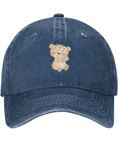 Cute Tiger with Flowers Baseball Cap for Men Women Hats Cotton Trucker Caps Adjustable Dad Hat Navy Blue $11.84 Baseball Caps