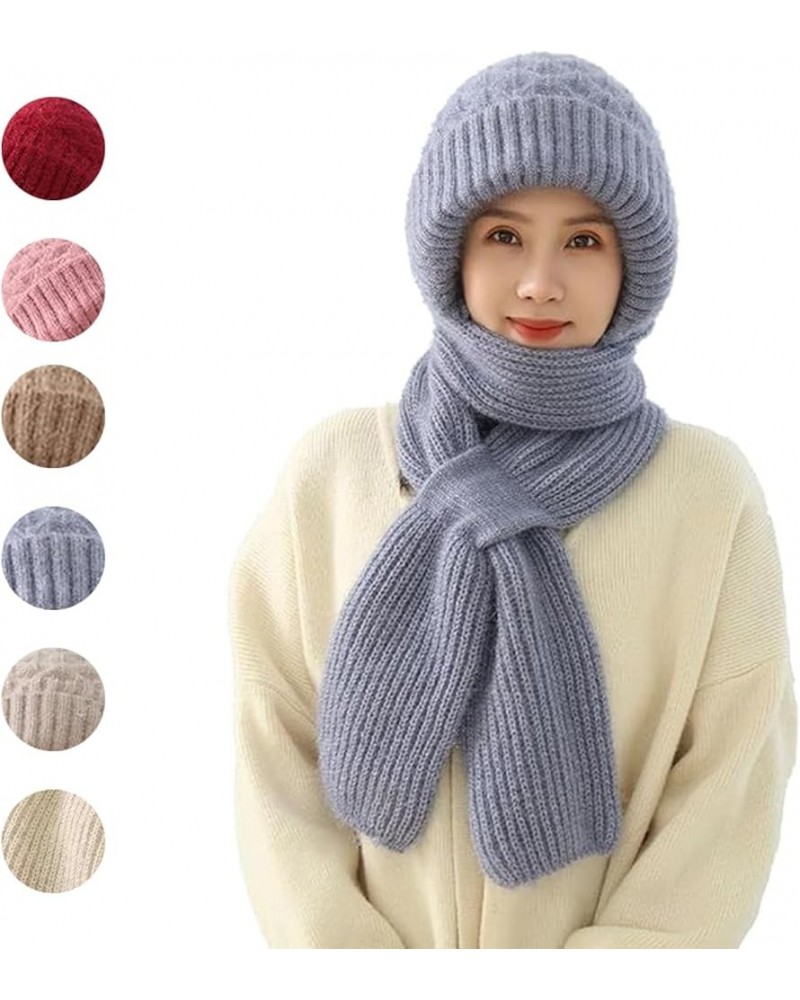 Integrated Ear Protection Windproof Cap Scarf, Winter Elastic Warm Plus Velvet Conjoined Ear Knitted Hat Beanie Scarf Blue $1...