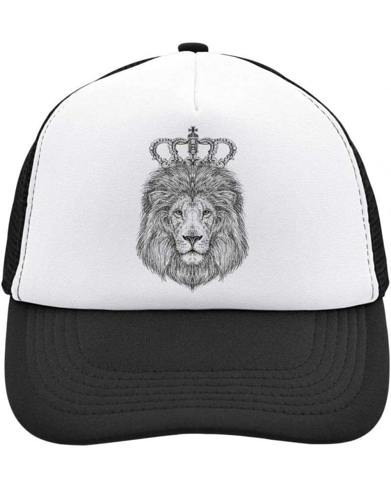 Fancy Lion with The Crown Mesh Back Trucker Cap Adjustable Snapback Hat Casu White, Black, osz $24.13 Baseball Caps