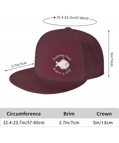 Fishing Hair Don't Care Hat Flat Bill Baseball Cap Hip Hop Style Flat Visor Hats Adjustable Outdoor Black Cap Unisex Dark Red...